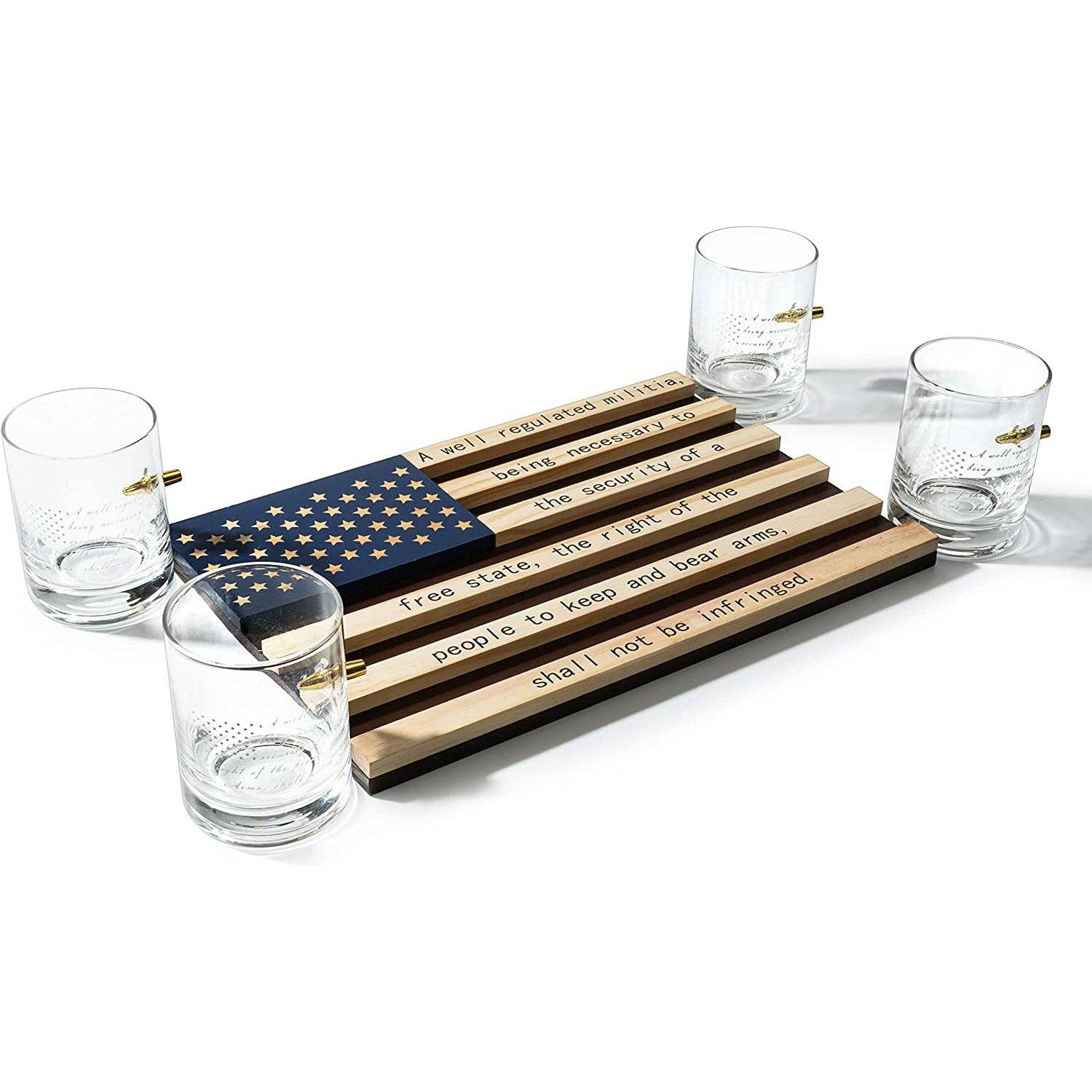 2nd Amendment Whiskey Glasses With Bullet and Flag Base Set - Image 3