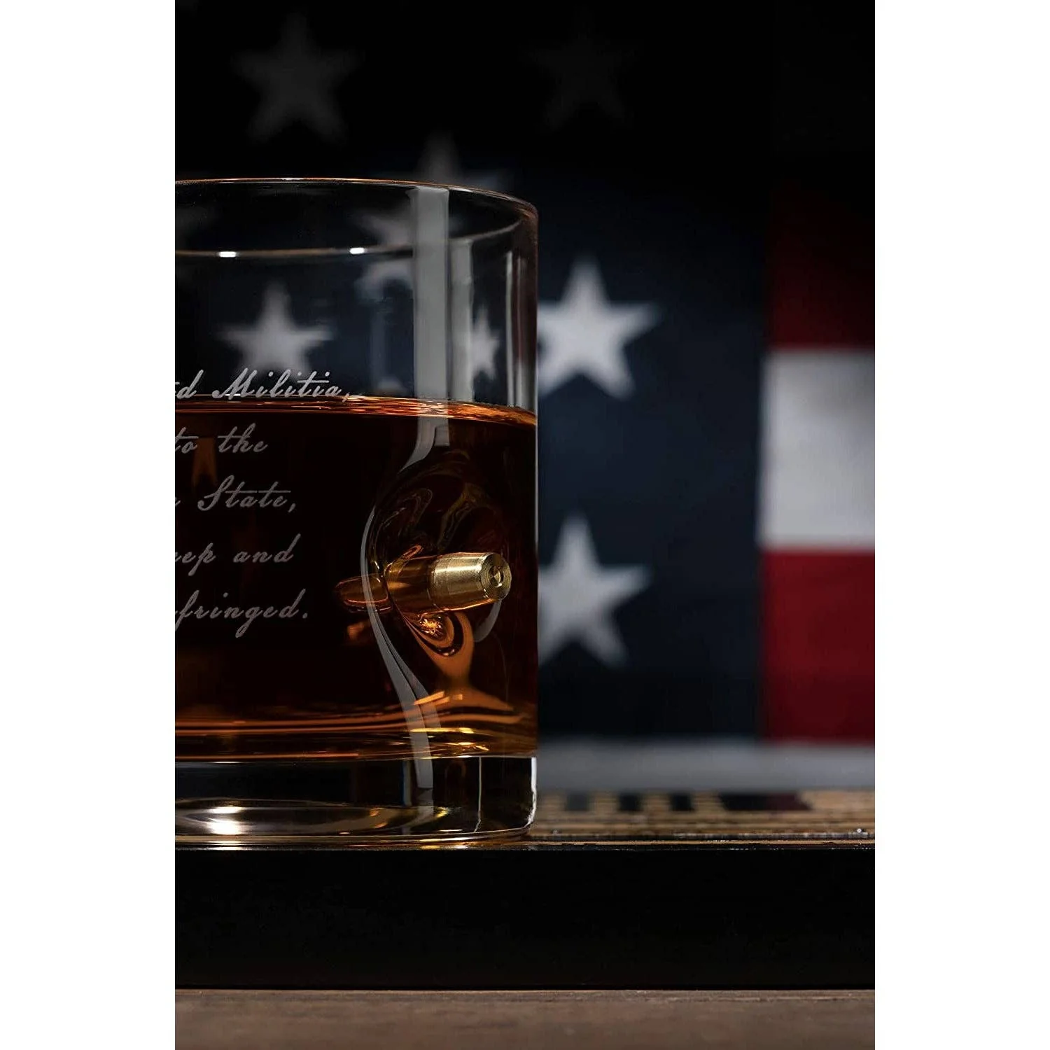 2nd Amendment Whiskey Glasses With Bullet and Flag Base Set - Image 5