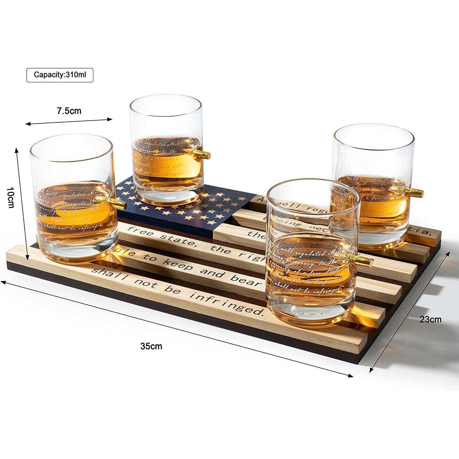 2nd Amendment Whiskey Glasses With Bullet and Flag Base Set - Image 7