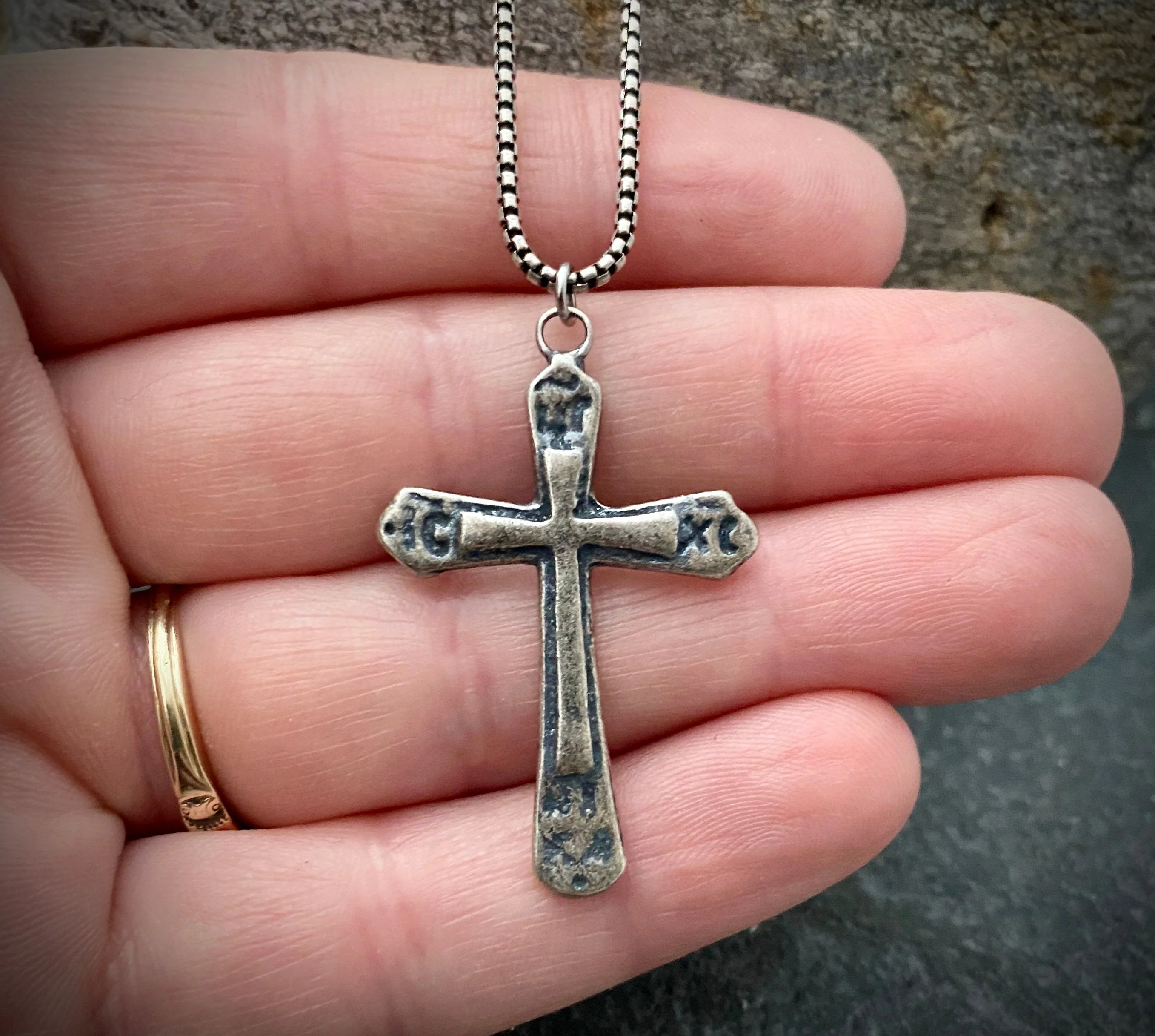 Ancient Cross, Sterling Silver Men's Unisex Necklace, Antiqued Medieval Cross Cast from Original, Men's Fashion, - Image 2