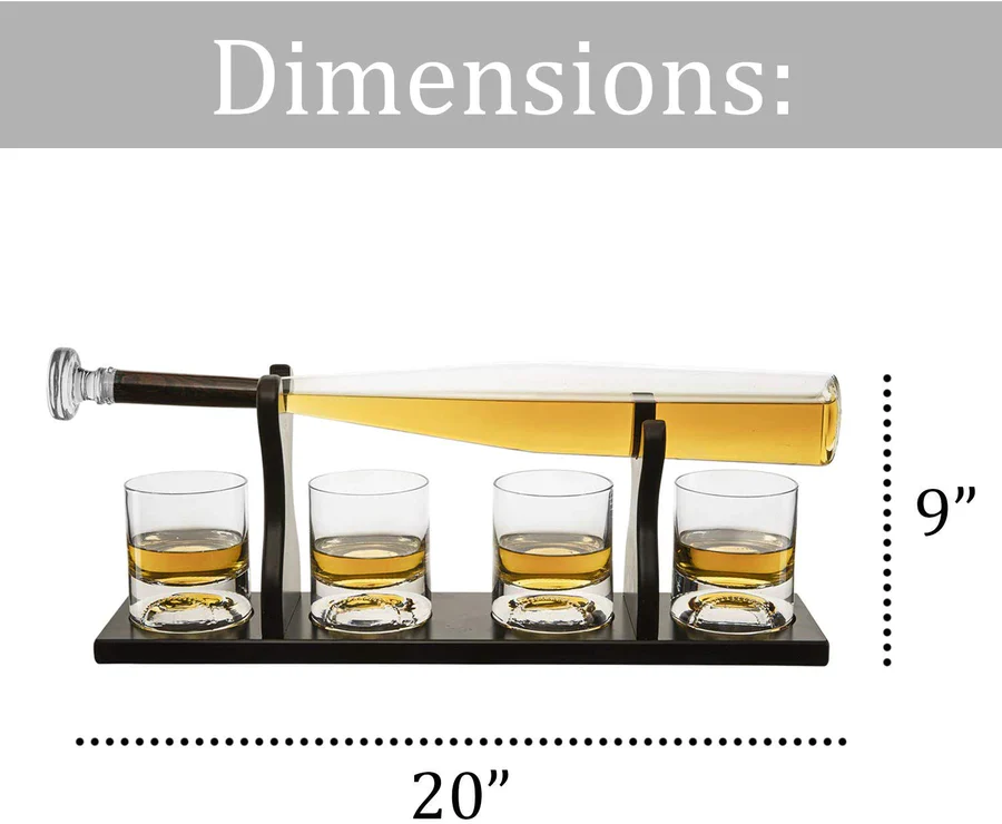Baseball Bat Whiskey Decanter Set with 4 Baseball Glasses - Image 6