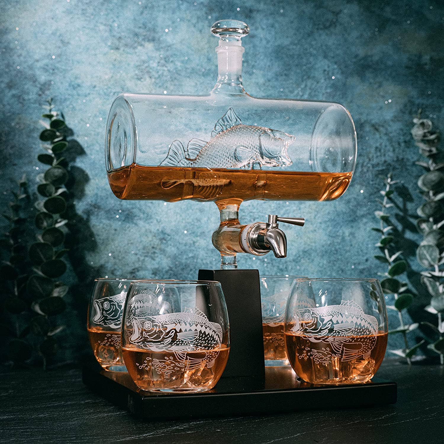 Bass Fish Wine & Whiskey Decanter Set 1100ml - Image 5