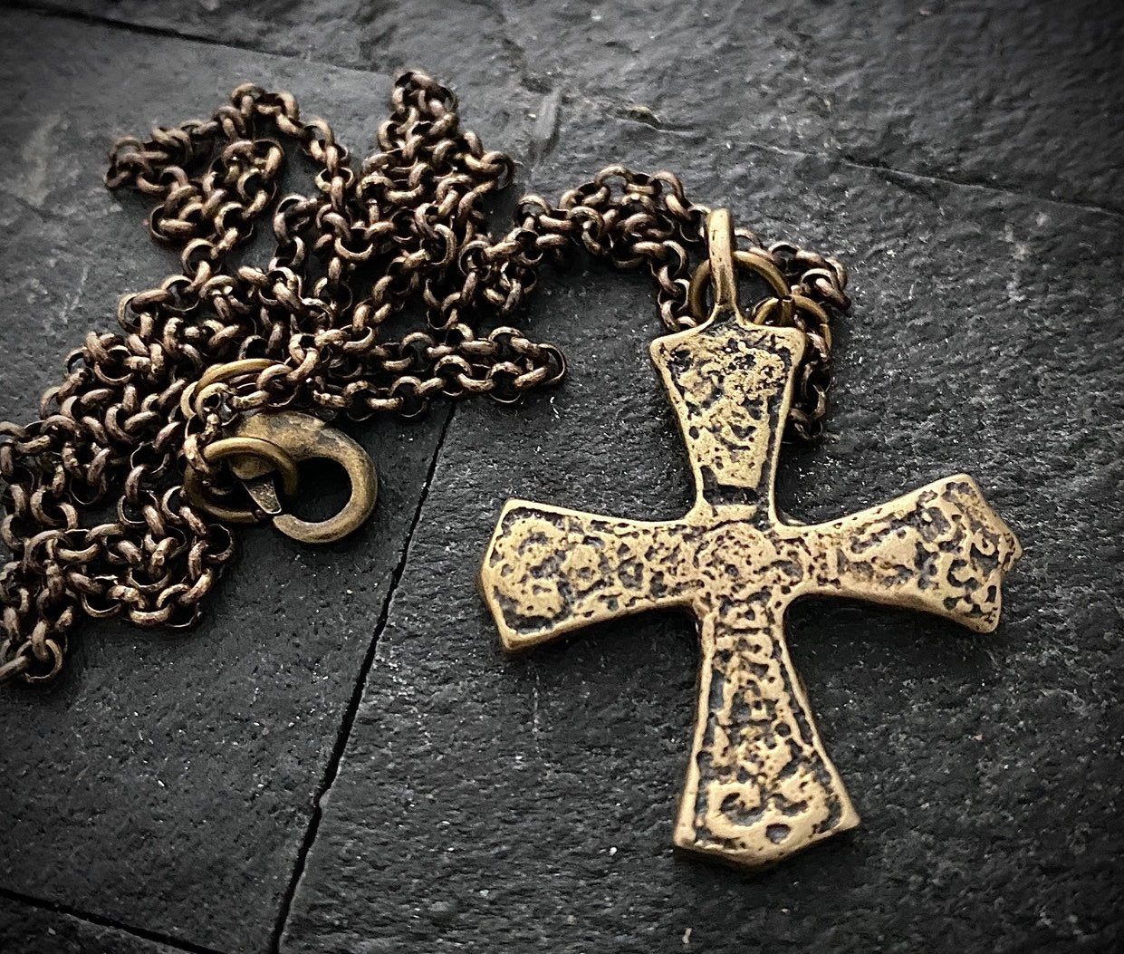 Bronze Ancient Maltese Cross, Men's Religious Jewelry, Unisex Necklace, Cast from Original Medieval Cross, BR-045 - Image 2