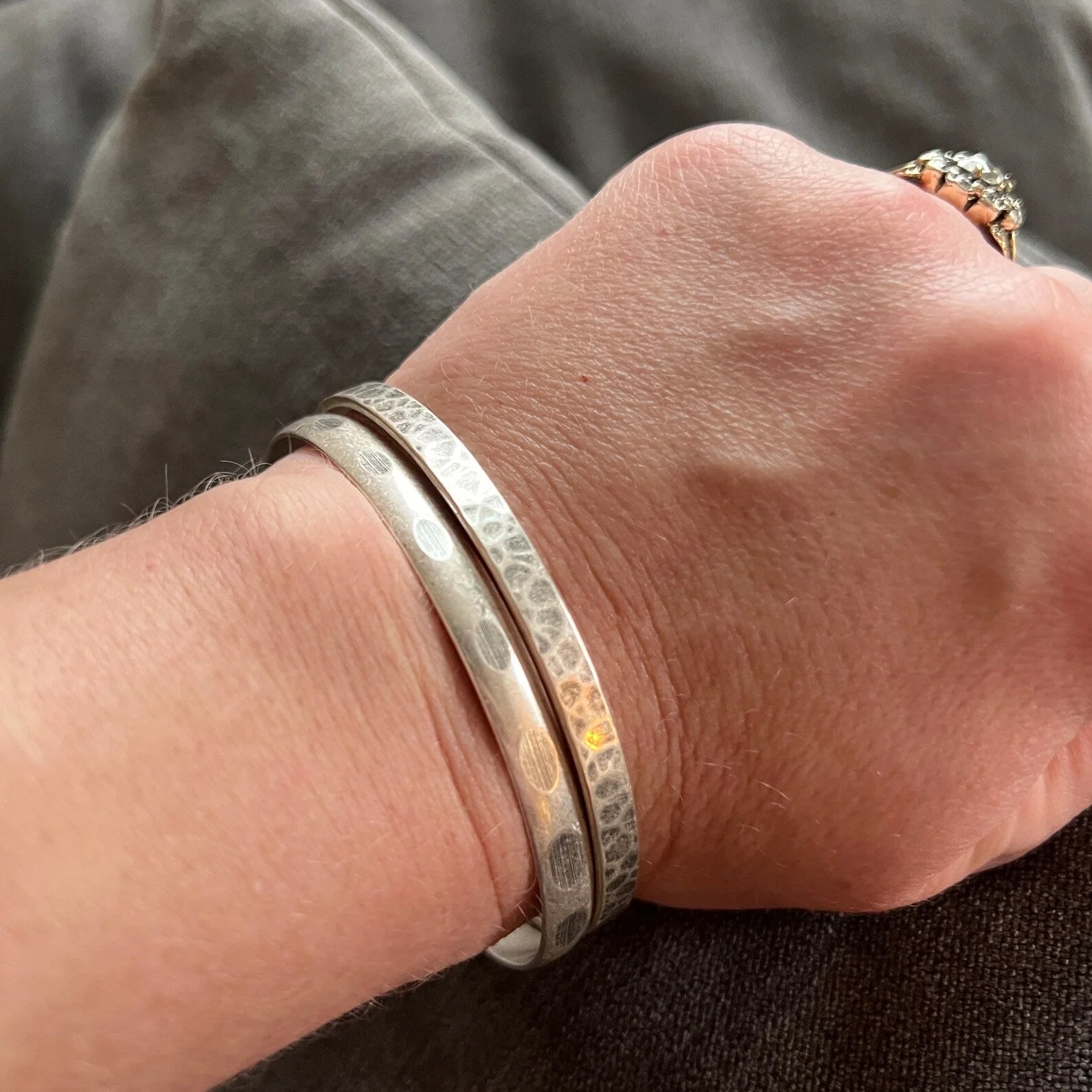 Double Bangle, Silver Textured Bracelet Set, JohnnyGirl Jewelry - Image 3