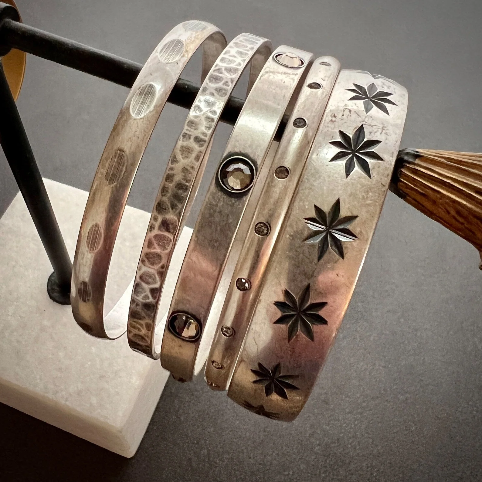 Double Bangle, Silver Textured Bracelet Set, JohnnyGirl Jewelry - Image 5