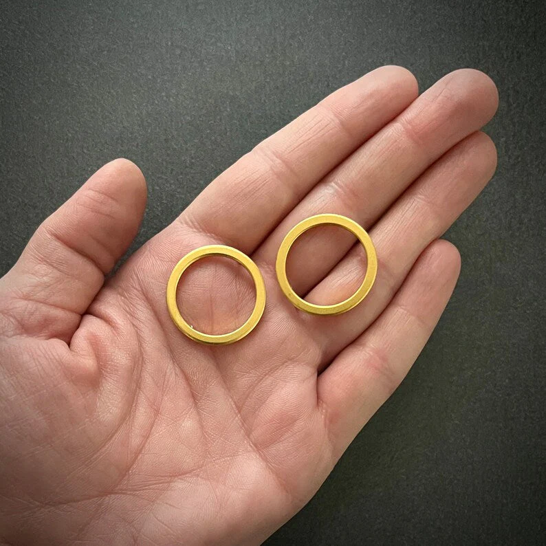 Gold Circle Post Earrings, Hoop, Large Studs, Simple Everyday Jewelry, JohnnyGirl - Image 3