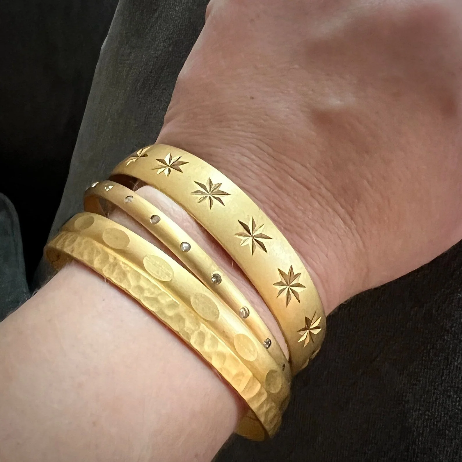 Gold Star Bangle, Large Wide Bracelet, JohnnyGirl Jewelry, B-0003 - Image 6