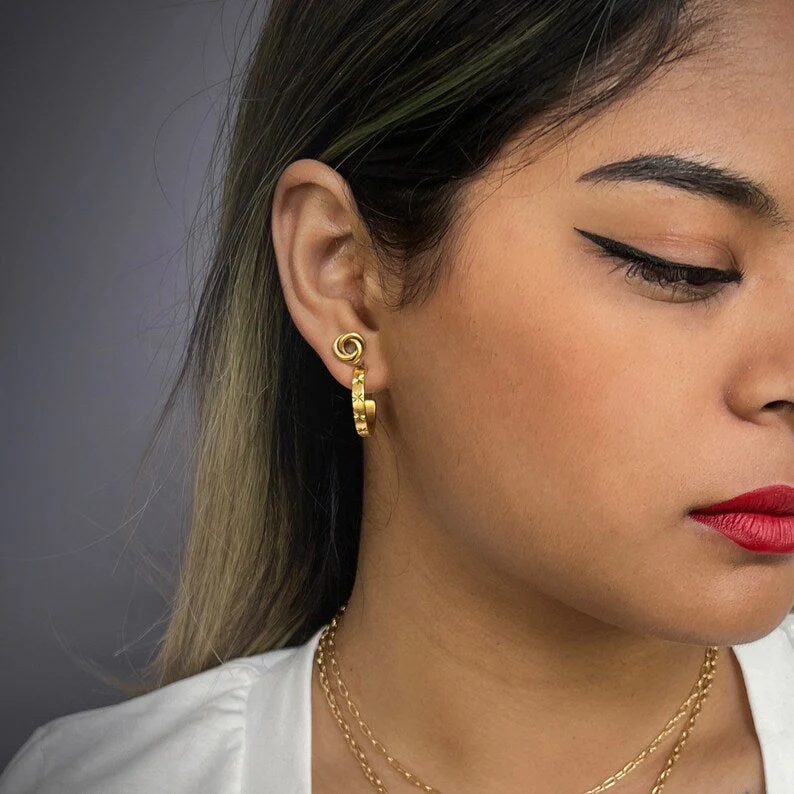 Gold Star Post Earrings, Half Hoop, Simple Everyday Studs, JohnnyGirl Jewelry - Image 3