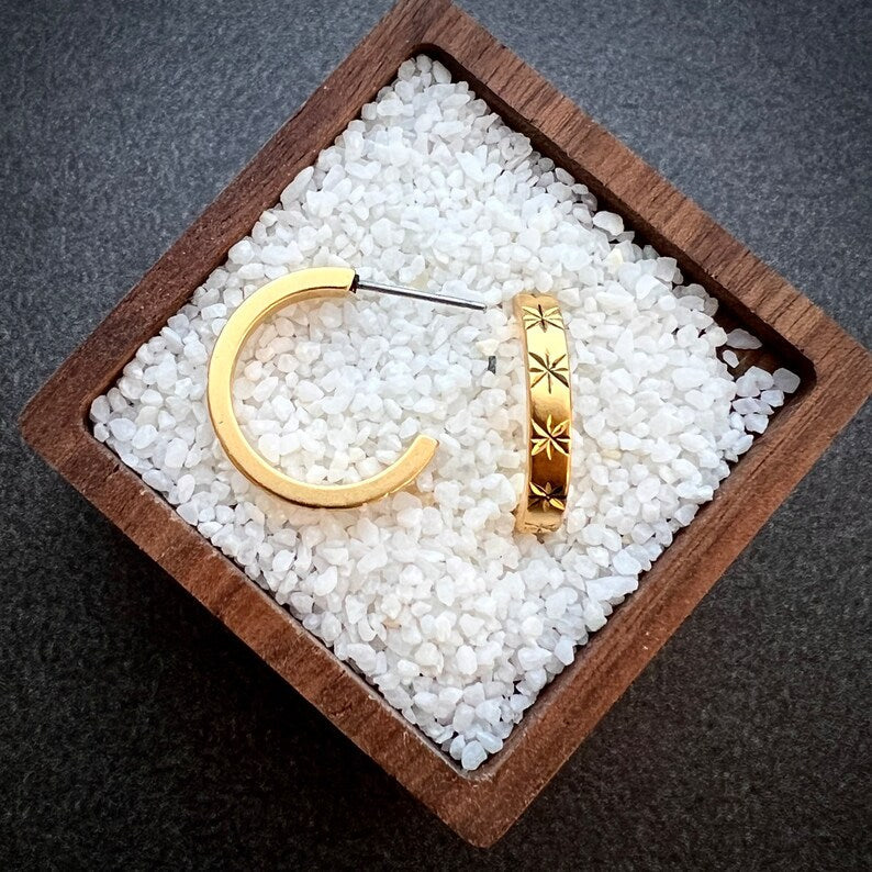 Gold Star Post Earrings, Half Hoop, Simple Everyday Studs, JohnnyGirl Jewelry - Image 4