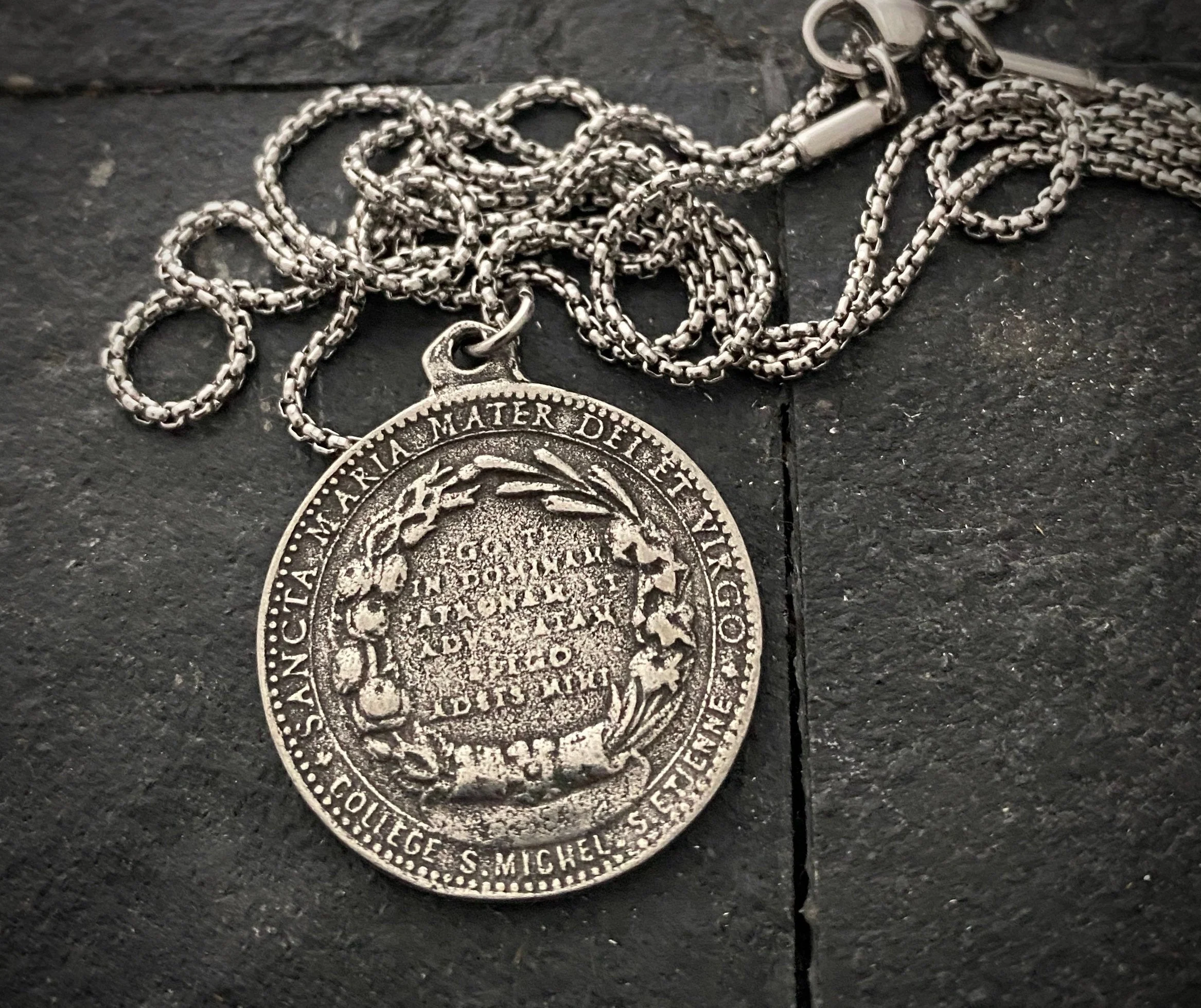 Mary Medal Necklace, Religious Jewelry, Catholic Mens Gift, 20 or 24 inches, ST-027 - Image 2