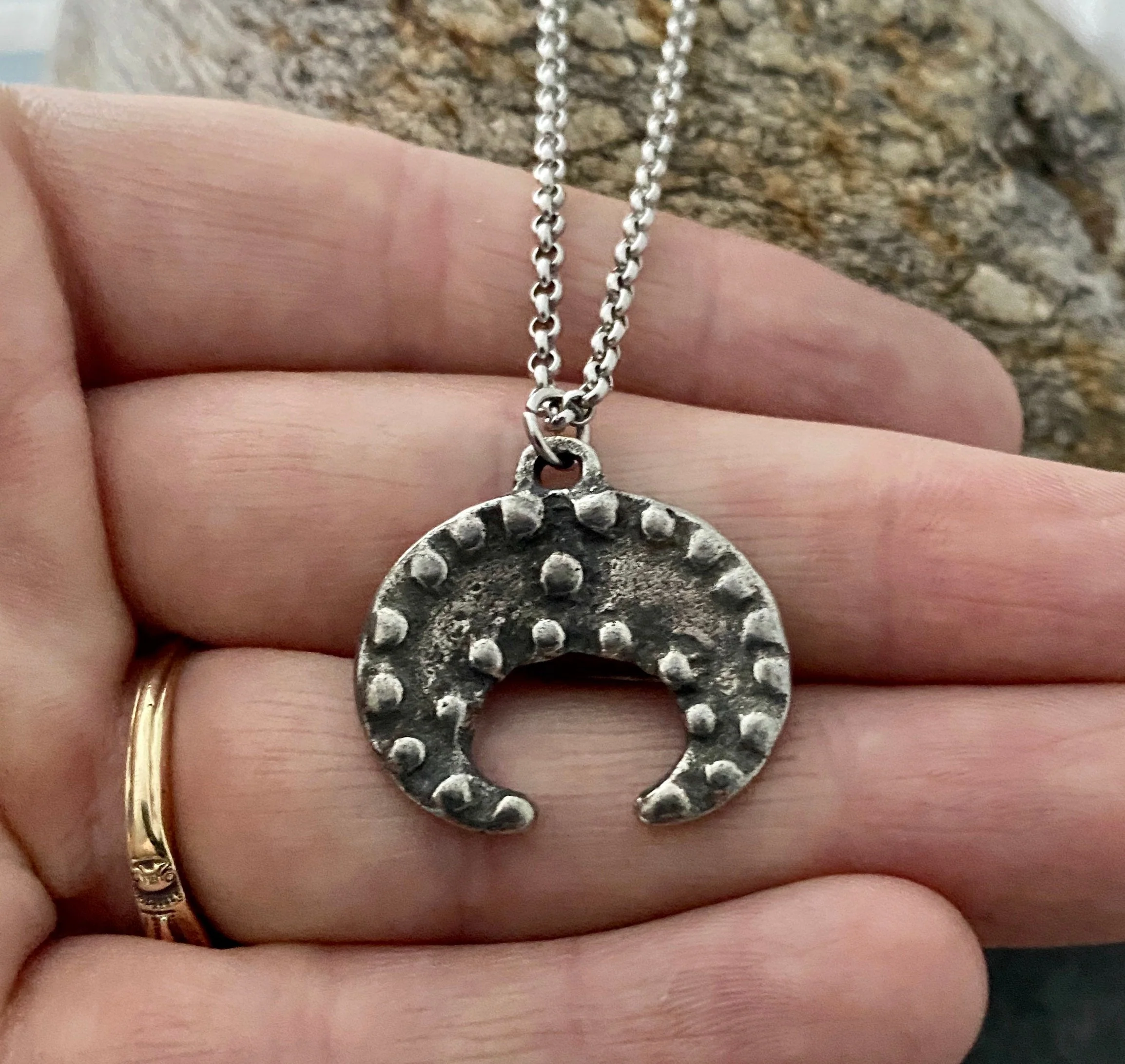 Men's antique finished crescent is made from an original ancient crescent, unisex necklace, 20 or 24 inch ST-021 - Image 2