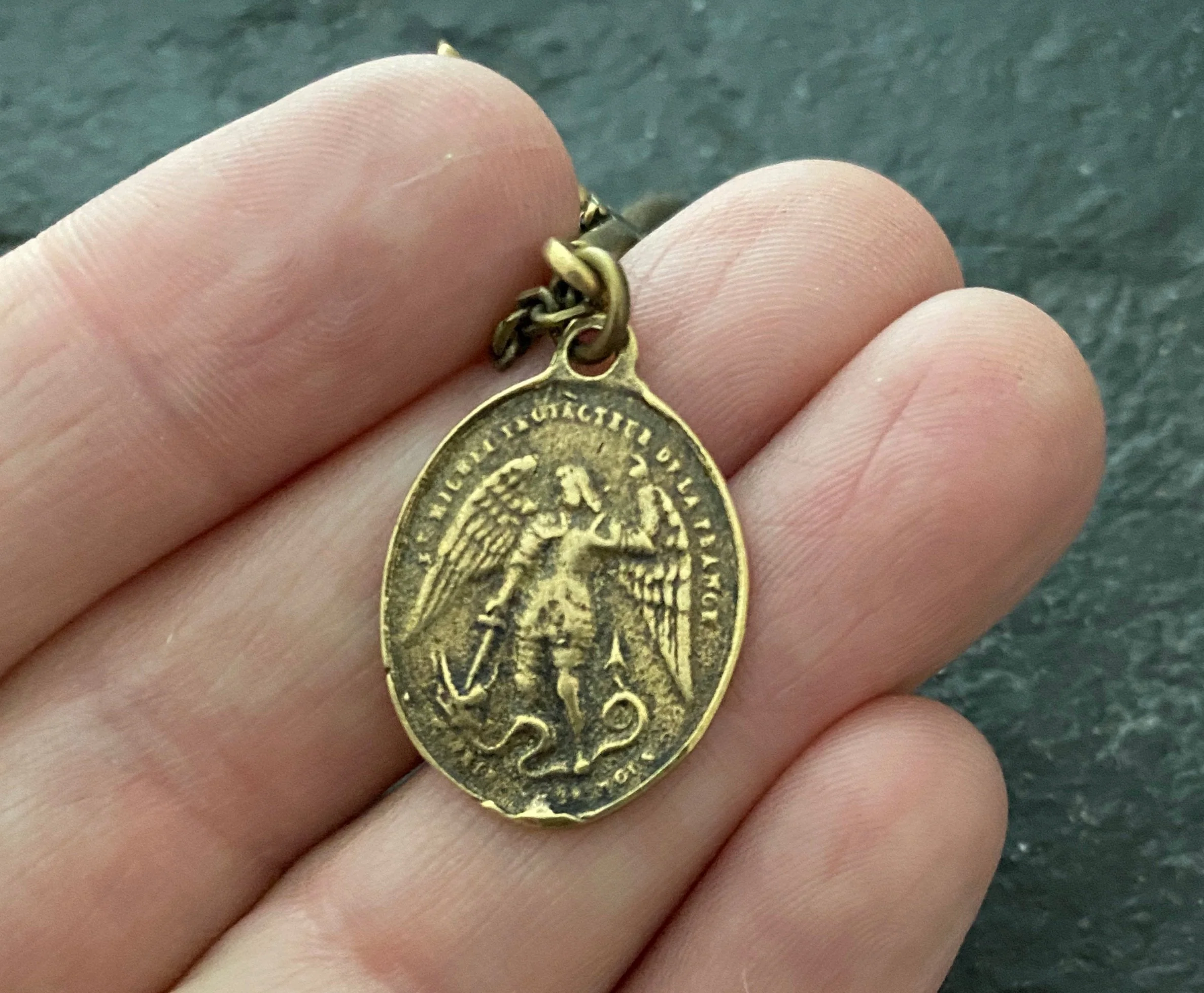 Men's Antiqued Brass Dual Pendant Necklace with Rope Tied Cross and Archangel St. Michael Medal, Unisex Necklace, BR-036, Johnny Ltd - Image 5