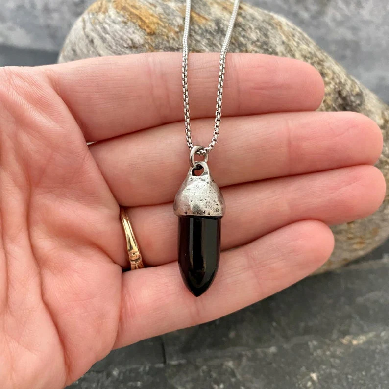 Men's Black Onyx Necklace, Unisex Gemstone, Stone Protection Pendant, Stainless Steel, Boyfriend Gift, GS-002 - Image 2