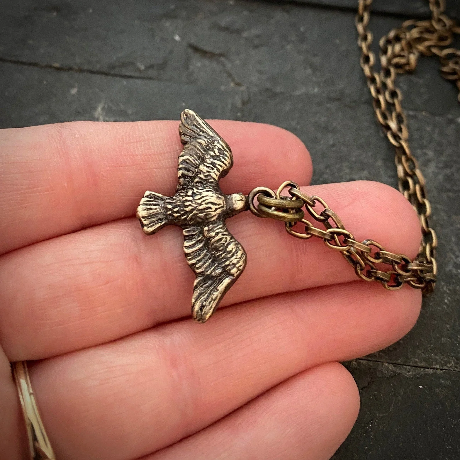 Men's Eagle Bird Necklace, Freedom Jewelry, Brass and Bronze Unisex Jewelry, 20 or 24 Inch Rolo Chain, BR-059 - Image 2