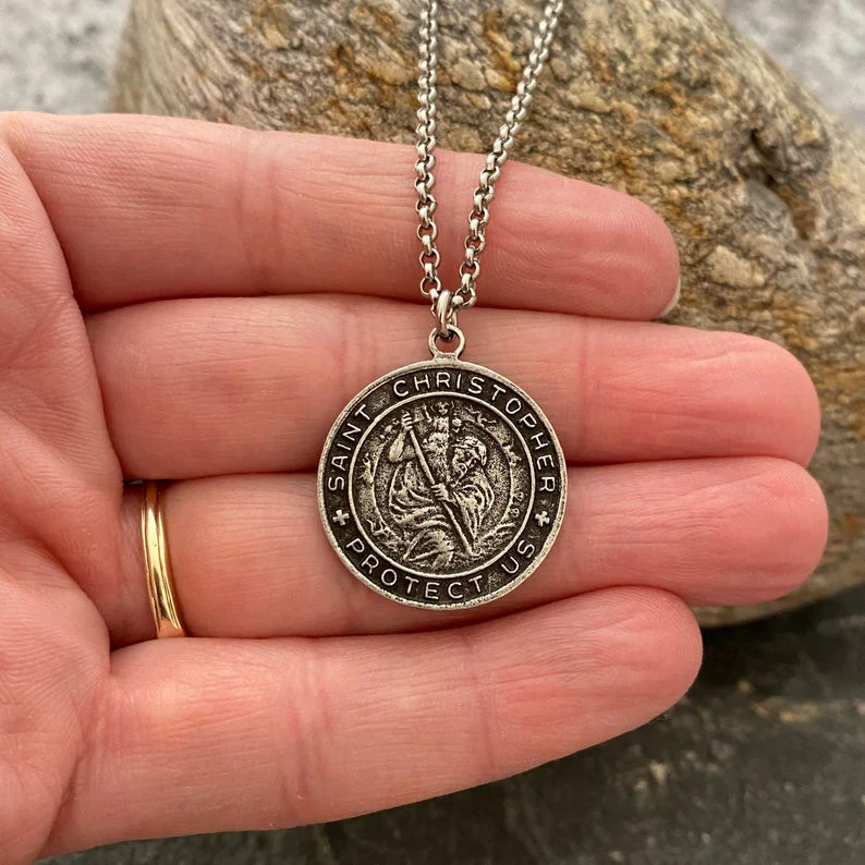 Men's Necklace St. Christopher - Protection, Unisex Necklace, 20 or 24 inch Stainless Steel Necklace ST-037 - Image 2