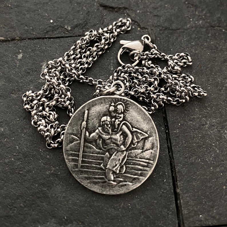 Men's Necklace St. Christopher - Protection, Unisex Necklace, 20 or 24 inch Stainless Steel Necklace ST-037 - Image 3