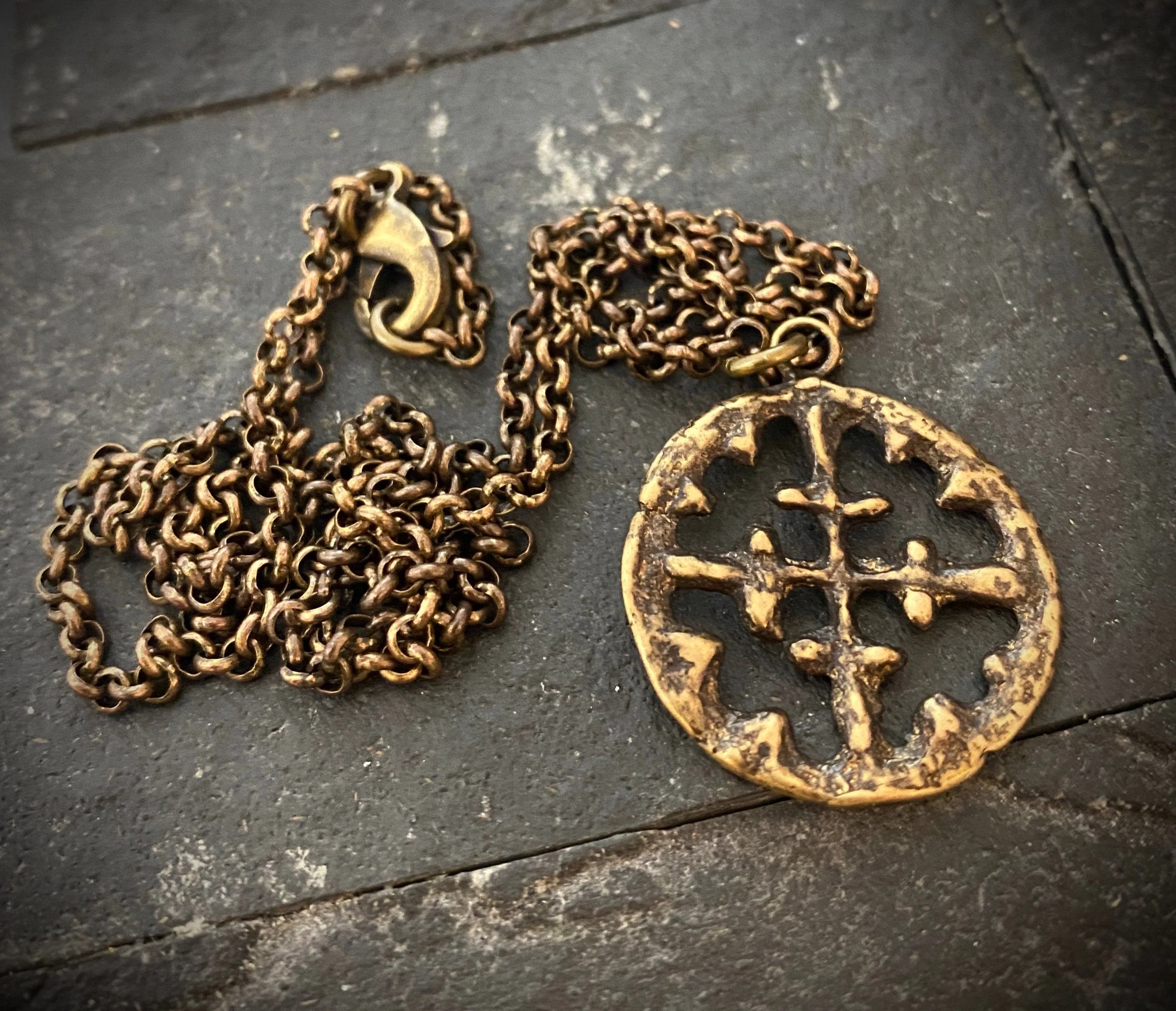 Men's Necklace, Viking Era Cross Produced from Original 10th Century Piece, Antiqued Brass Unisex Jewelry, 20 or 24 Inch Chain, BR-016 - Image 6