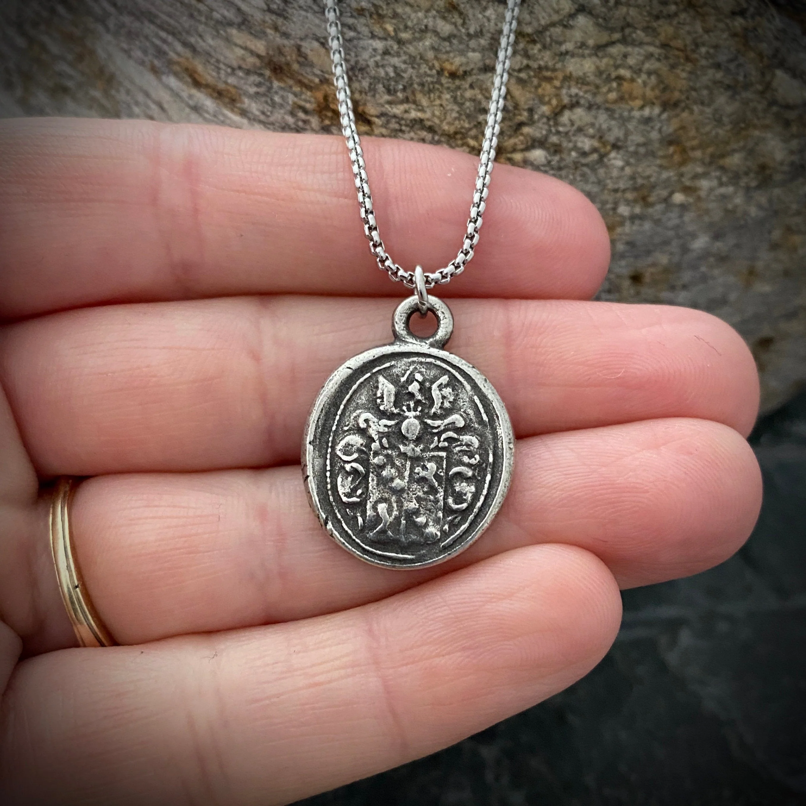 Men's necklace with a wax seal charm, stamped from original antique seal , 20 or 24 inch necklace ST-008 - Image 2