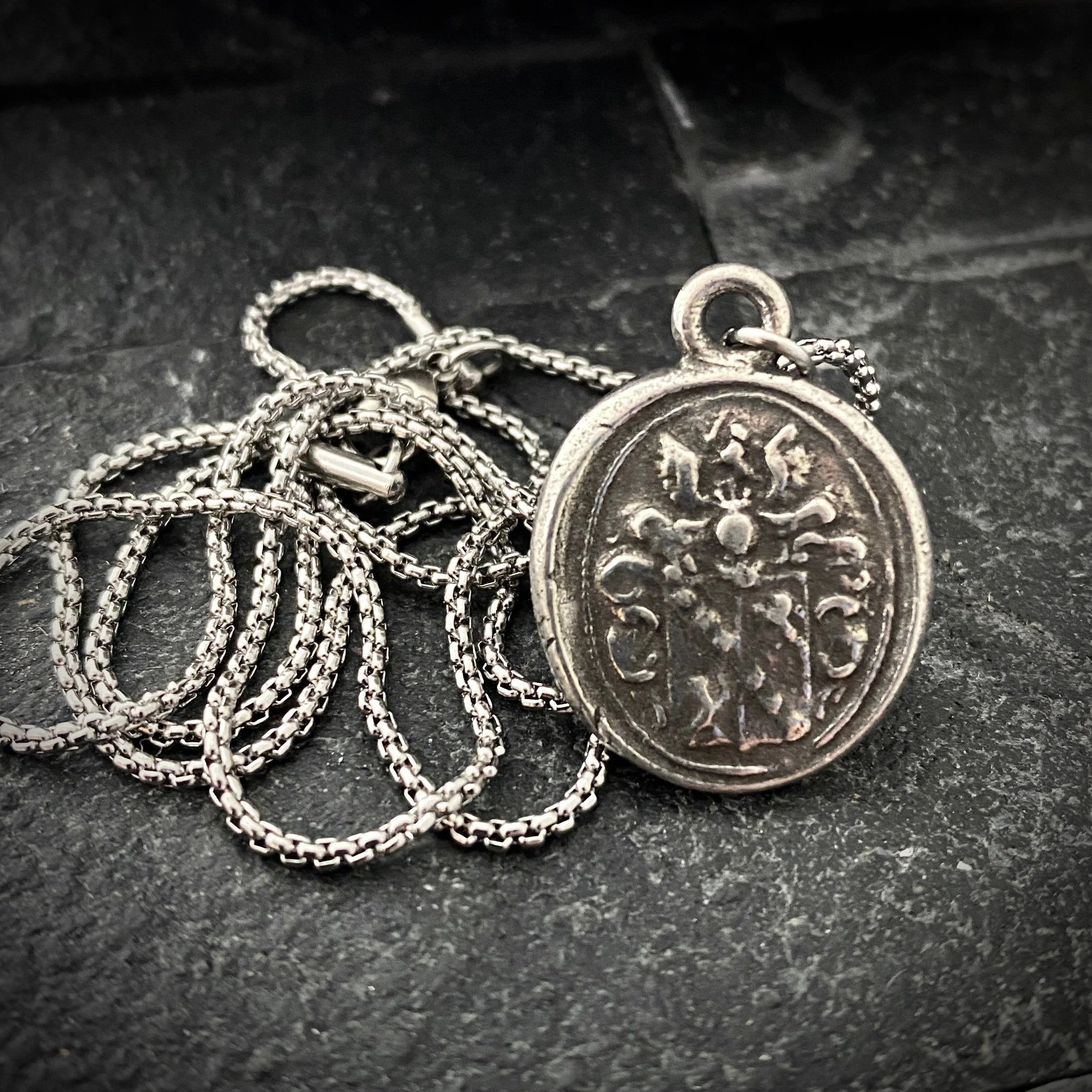 Men's necklace with a wax seal charm, stamped from original antique seal , 20 or 24 inch necklace ST-008 - Image 3