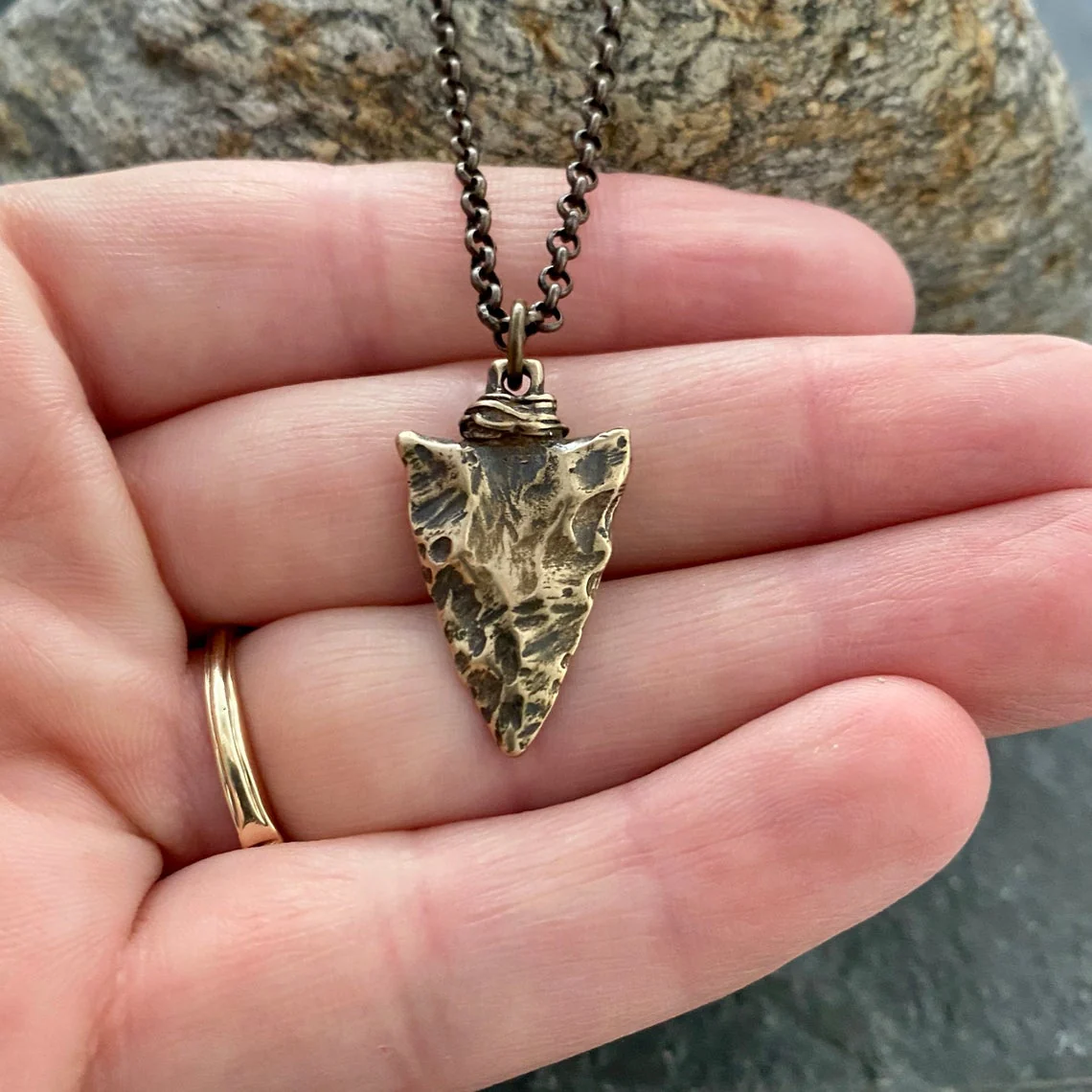 Men's Necklace with Antiqued Bronze Arrow Head, Unisex, Arrowhead BR-051 - Image 2