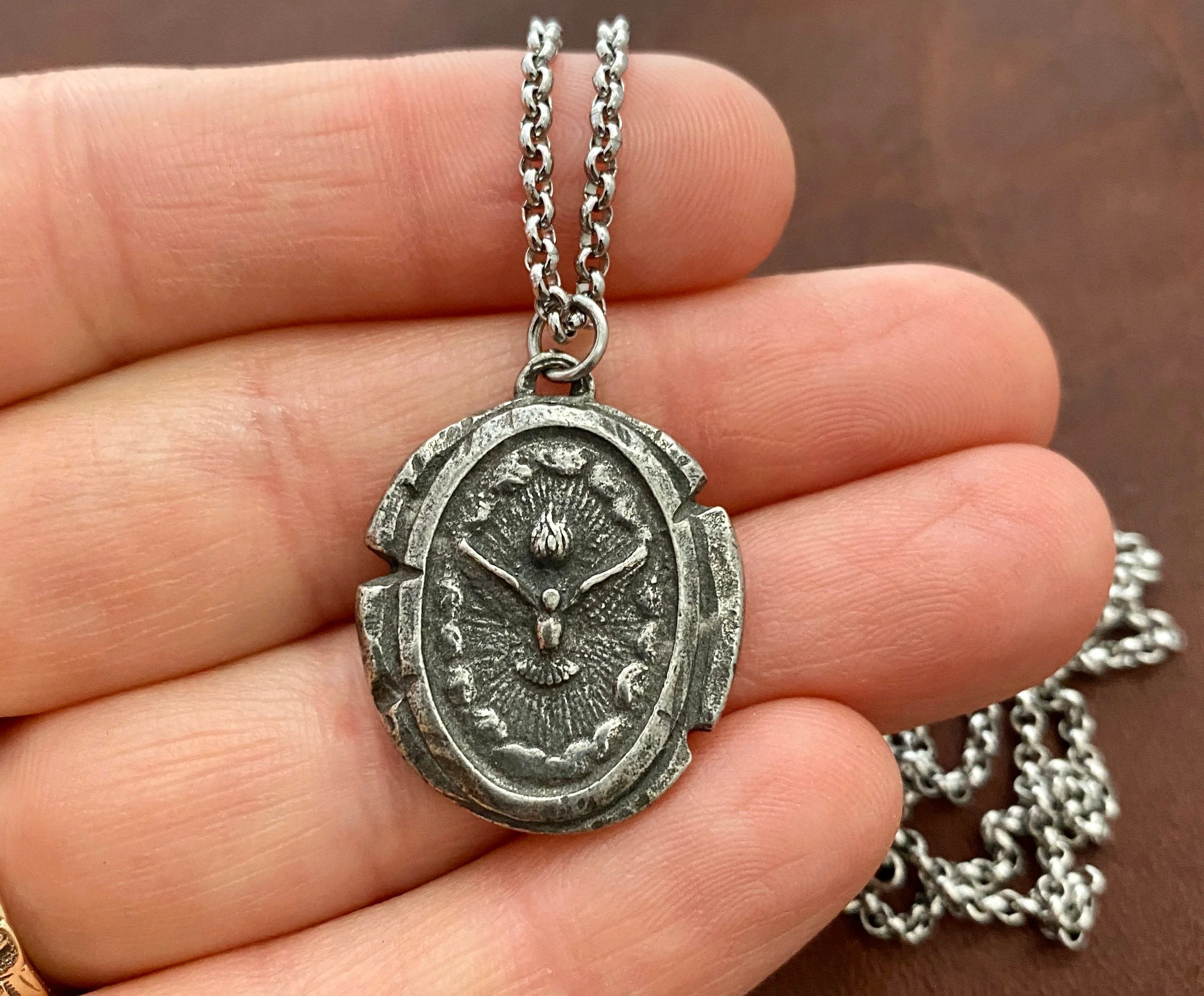 Men's Necklace with Dove Holy Spirit Wax Seal Medal, Unisex necklace, Catholic Jewelry, ` - Image 2