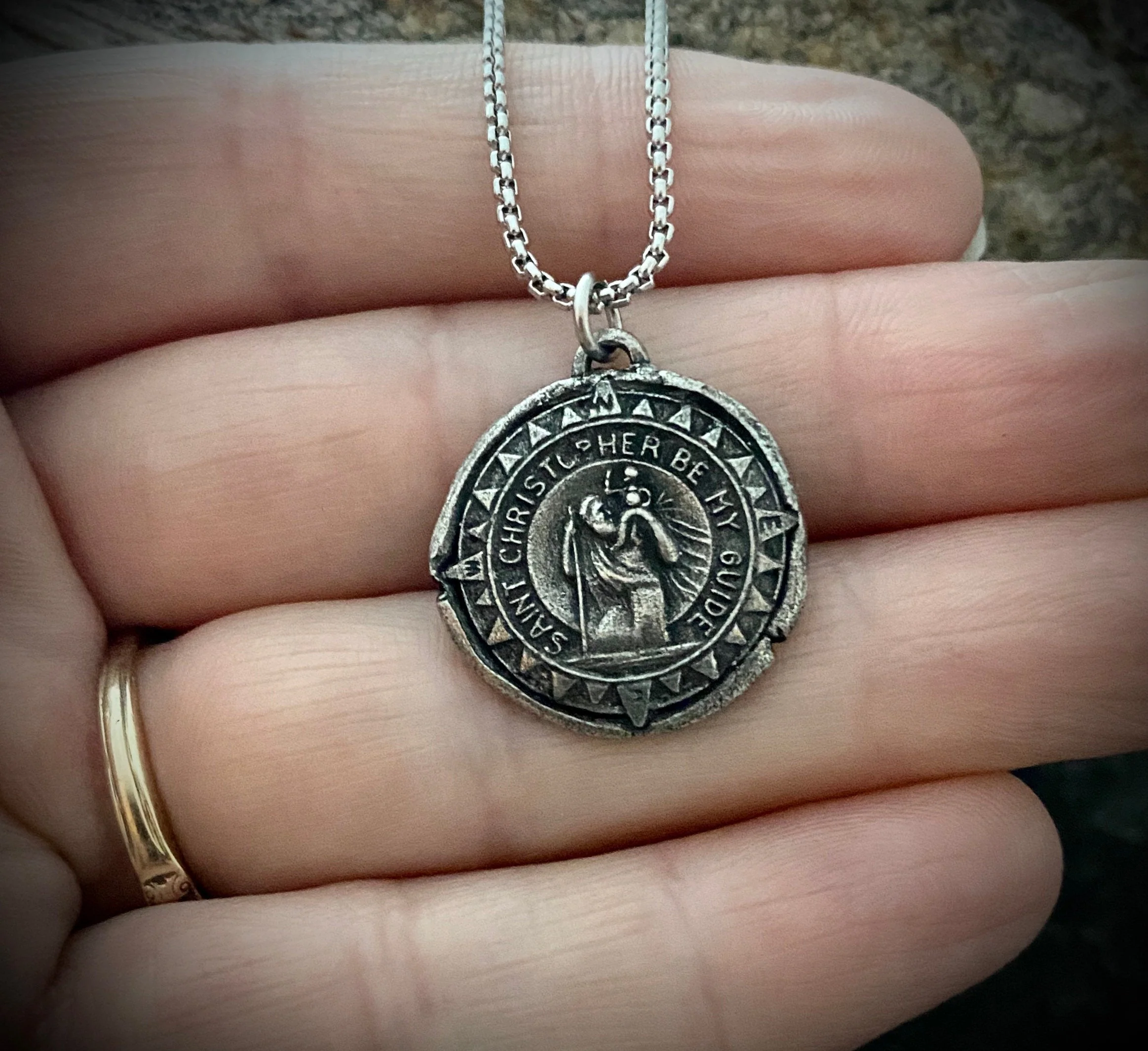 Men's necklace with St. Christopher Wax Seal Medal, unisex necklace, Chain length in 20 or 24 inches ST-010 - Image 2