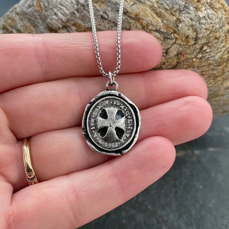 Men's Necklace with Wax Seal Cross, Unisex Jewelry, Chain length in 20 or 24 inches ST-035 - Image 2