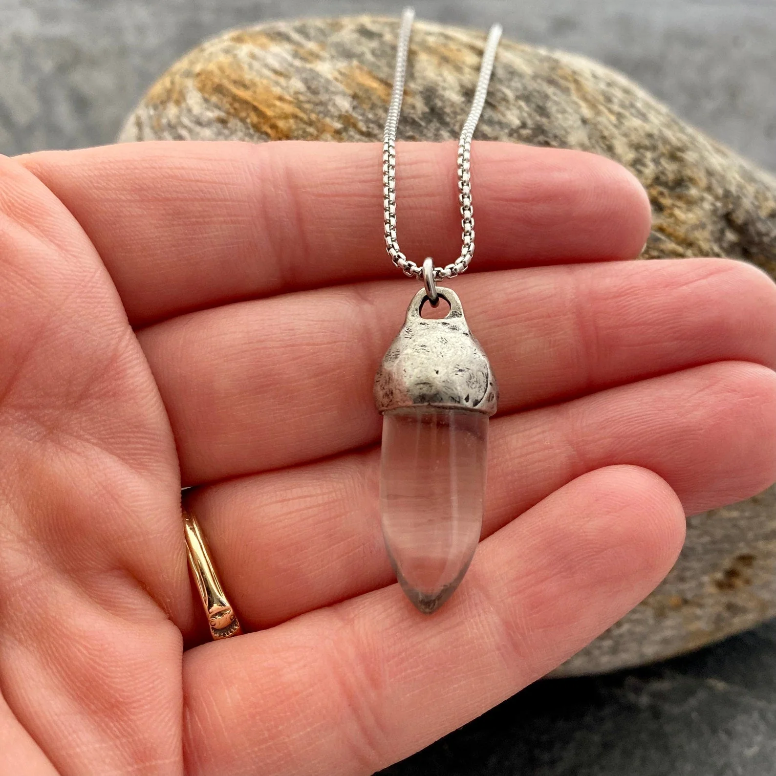 Men's Purity and Energy Necklace, Clear Crystal, Unisex Gemstone, Stone Protection Pendant, Stainless Steel, Men's Boyfriend Gift, GS-004 - Image 2