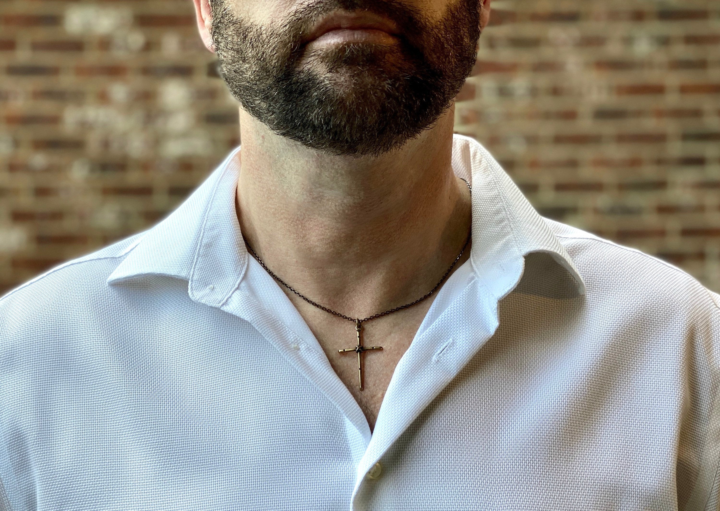 Men's Solid Bronze and Brass Simple Rope Cross Necklace, Unisex Necklace, BR-022 - Image 3