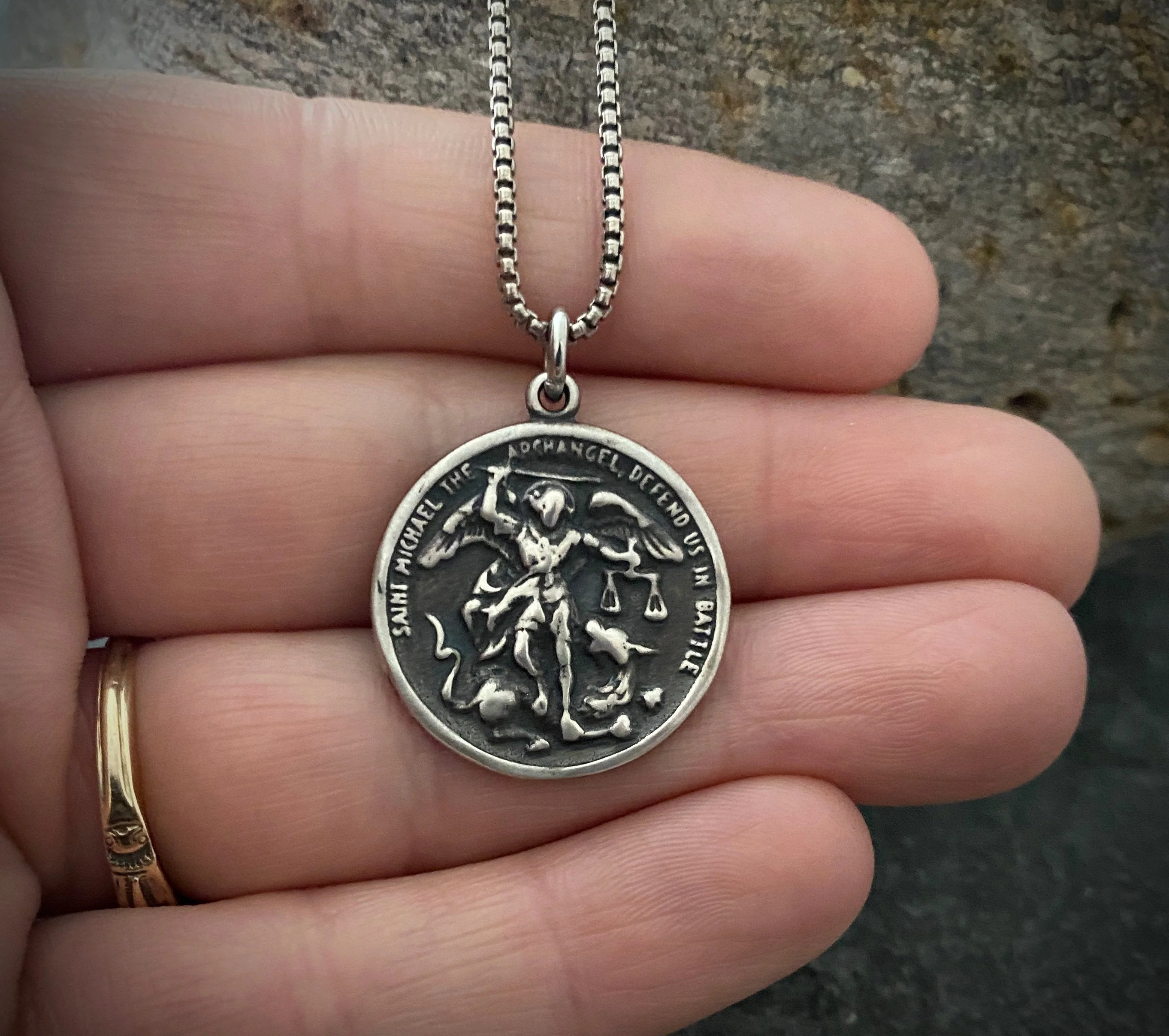 Men's Sterling Silver Archangel St. Michael Necklace, Oxidized Silver Unisex Jewelry, 20 or 24 Inch Chain, SS-014 - Image 2
