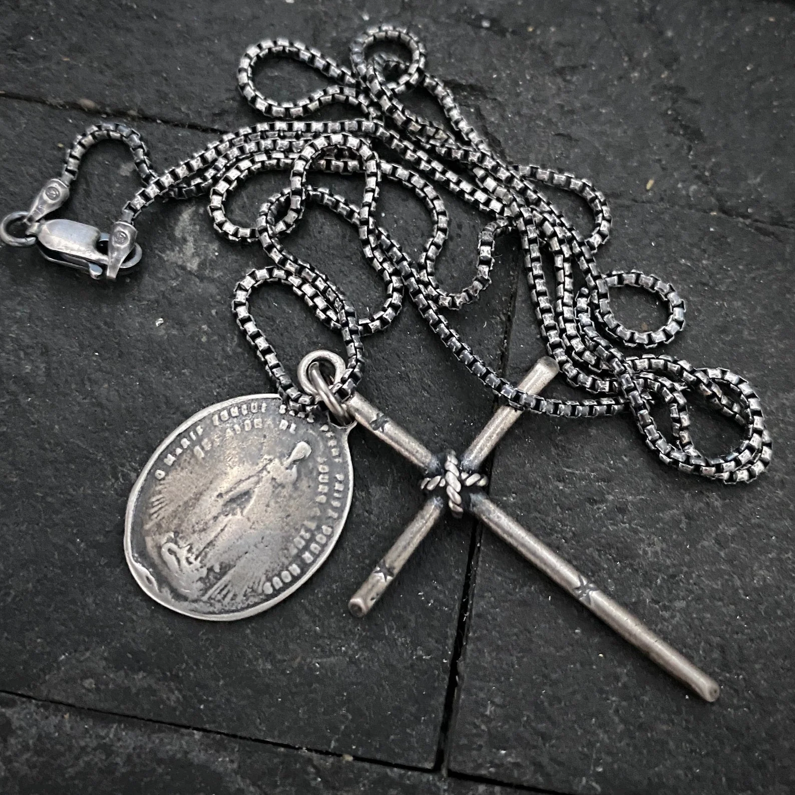 Men's Sterling Silver Dual Pendant Necklace with Johnny LTD Rope Tied Cross and Archangel St. Michael Medal, Unisex Necklace, SS-010 - Image 5