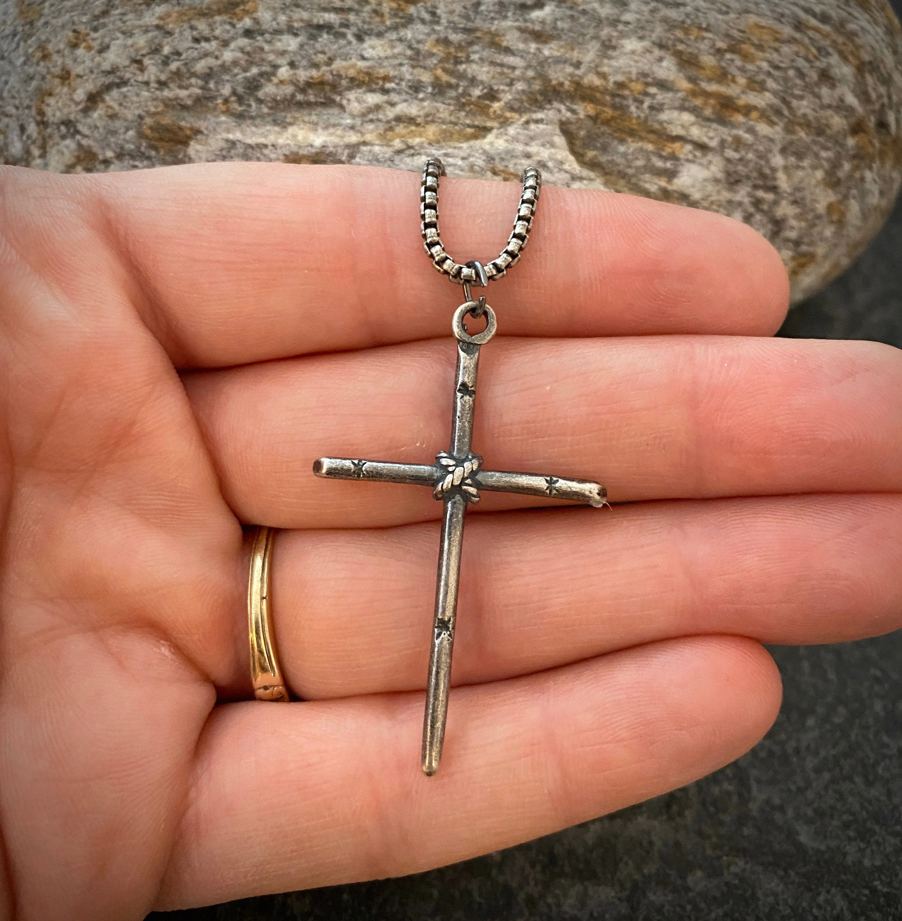 Men's Sterling Silver Simple Stick Cross Necklace, Johnny LTD Original Piece, Rope Cross, Sterling Chain Necklace, SS-011 - Image 4