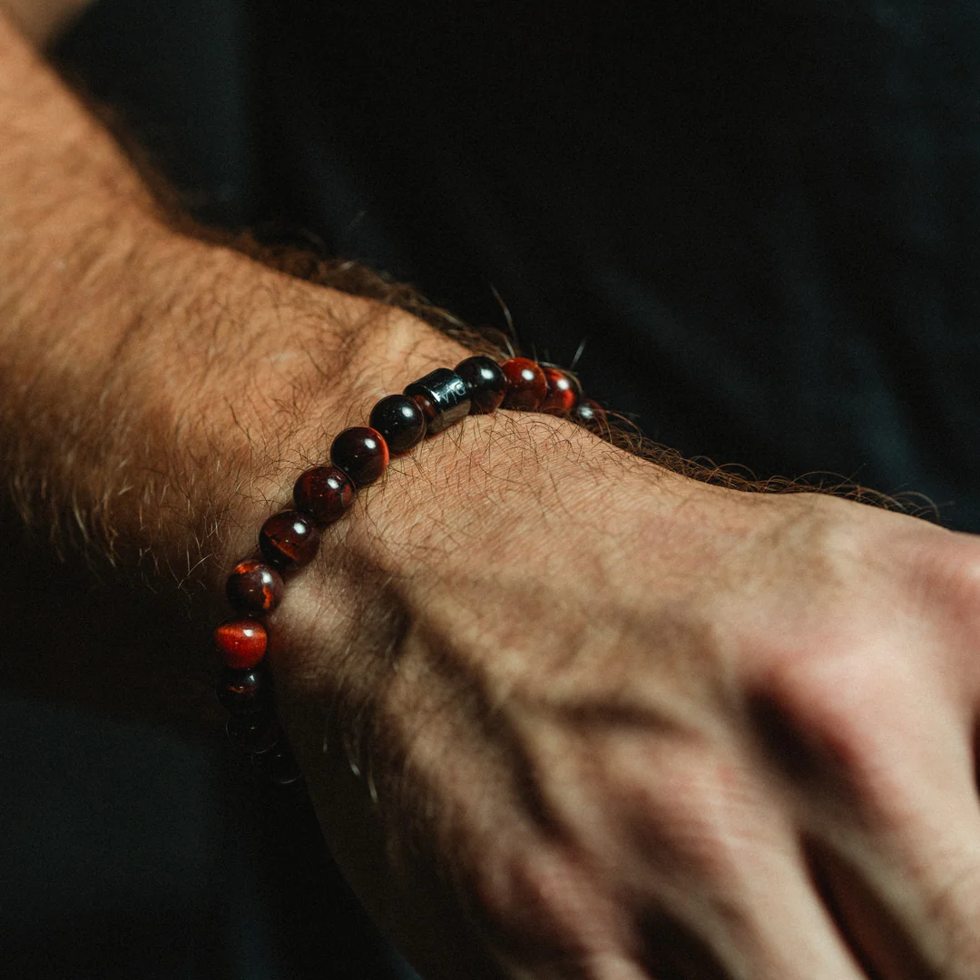 Mens Red Tiger Eye Bead Bracelet - Image 2