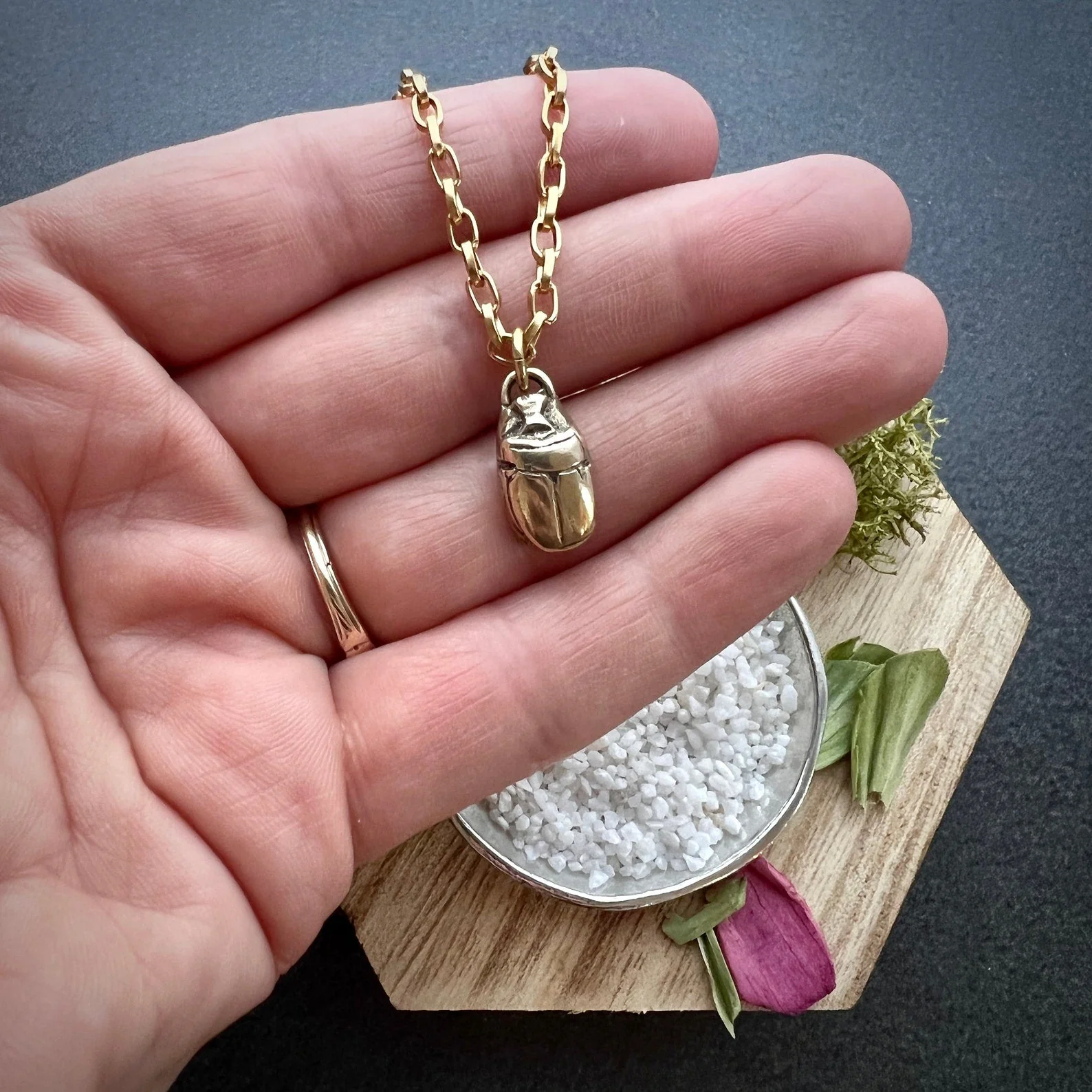 Scarab Beetle Gold Necklace, Minimal Brass Jewelry, Women's 16, 17, 18 inch, JohnnyGirl, GBR-001 - Image 3