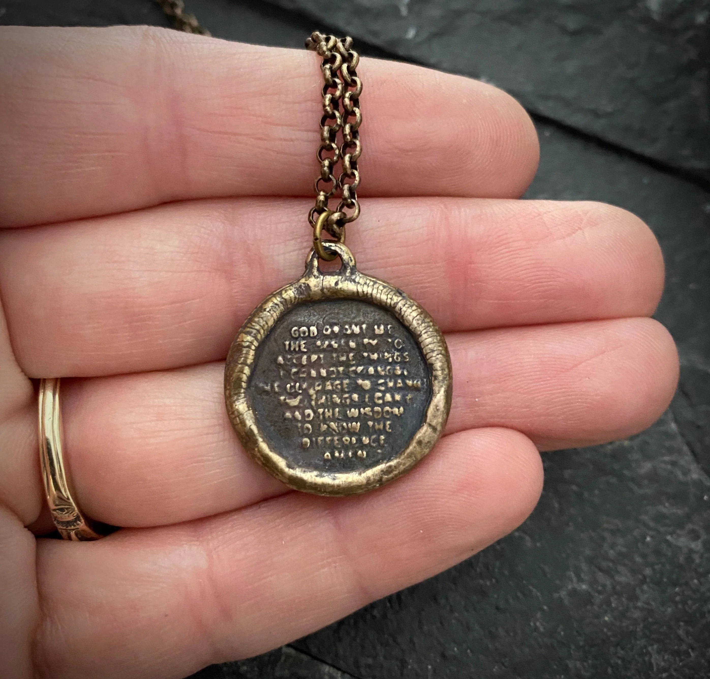 Serenity Prayer Necklace, Men's Soldered Bronze Pendant with Cross, Unisex Jewelry Gift, Faith, BR-043 - Image 3