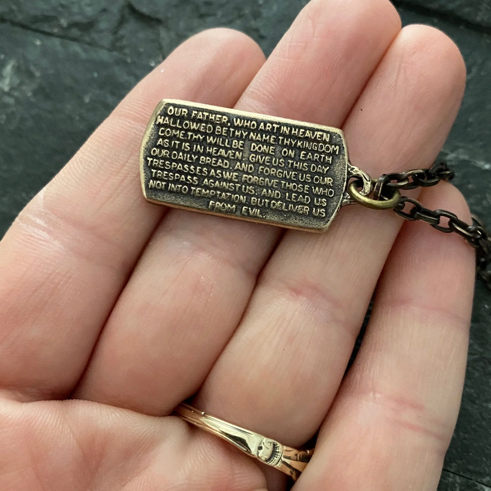 The Lord's Prayer Necklace, Men's Bronze Pendant with Cross and Brass Necklace, Unisex Jewelry Gift, Faith, BR-050 - Image 2