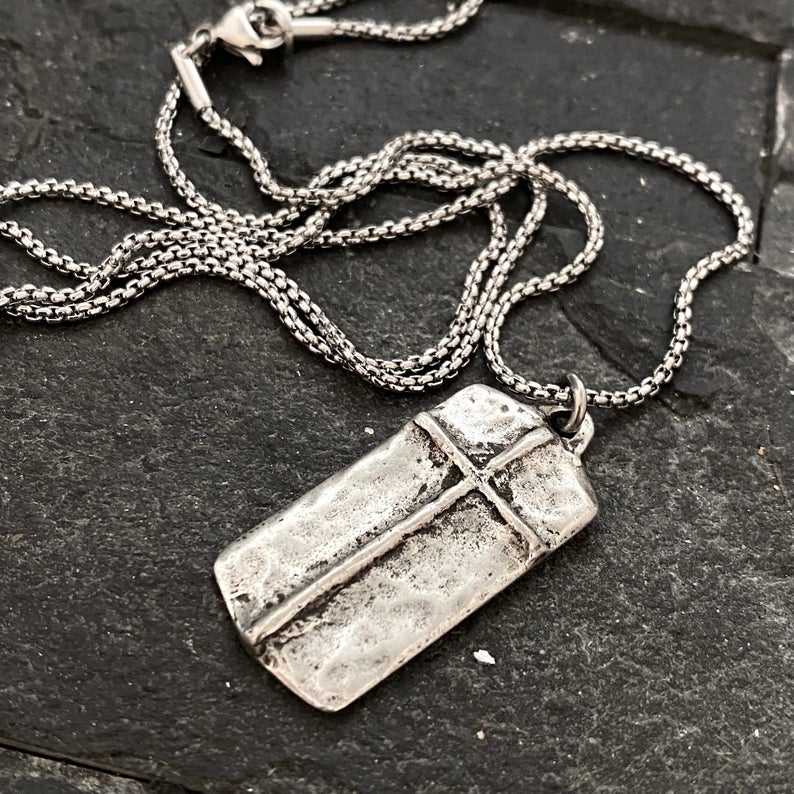 The Lord's Prayer Necklace, Men's Pendant with Cross and Stainless Steel Necklace, Unisex Jewelry Gift, Faith, ST-036 - Image 2