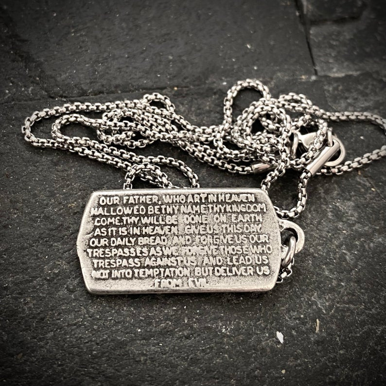 The Lord's Prayer Necklace, Men's Pendant with Cross and Stainless Steel Necklace, Unisex Jewelry Gift, Faith, ST-036 - Image 3