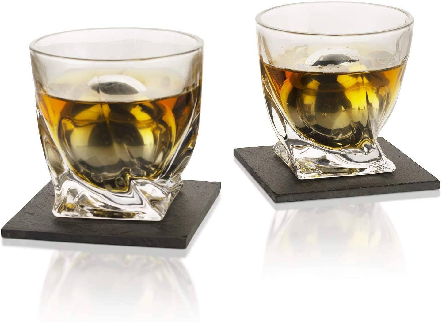 Whiskey Stones & Decanter Gift Set - 2 Glasses, 2 Coasters - Image 4