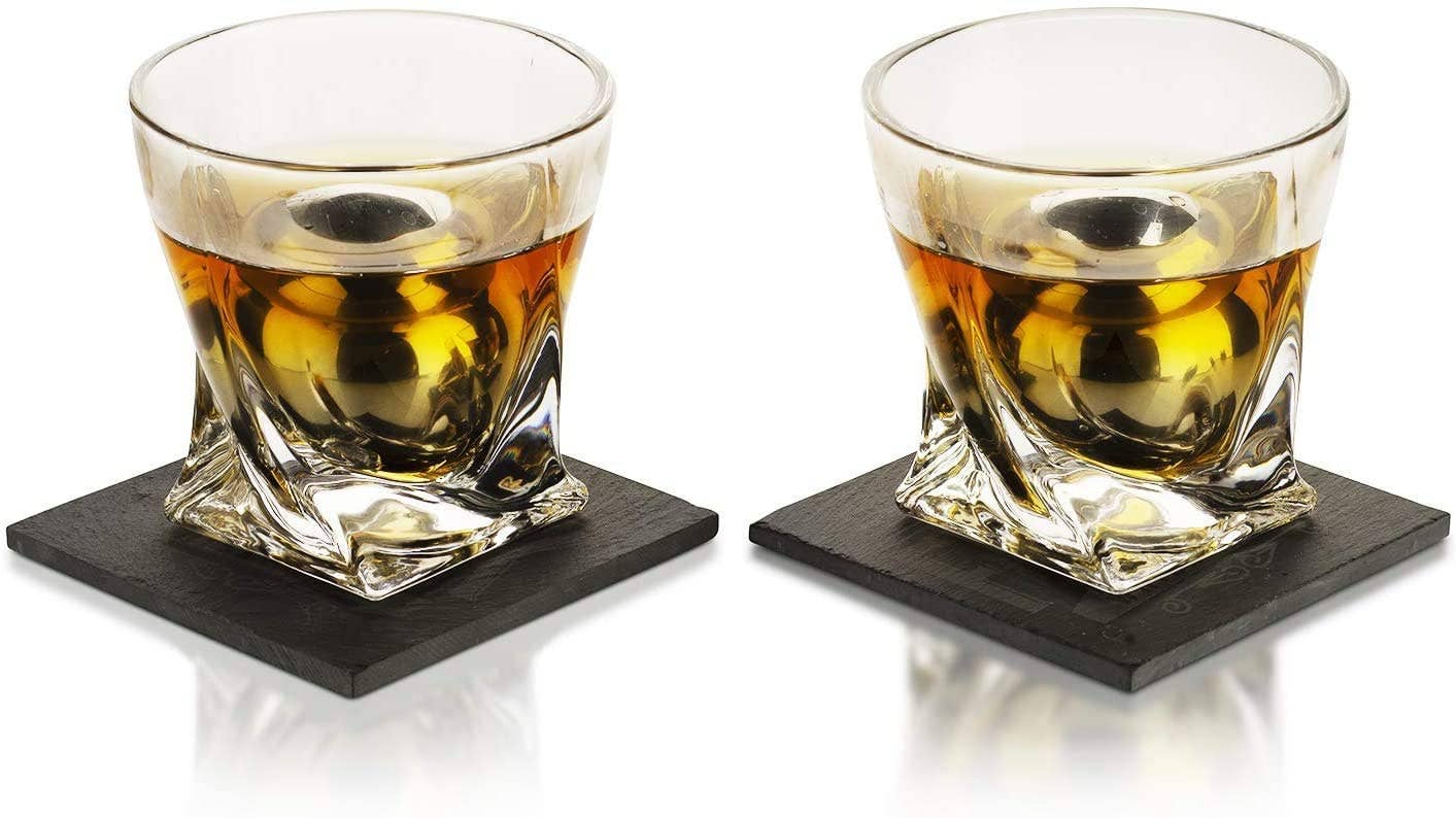 Whiskey Stones & Decanter Gift Set - 2 Glasses, 2 Coasters - Image 5